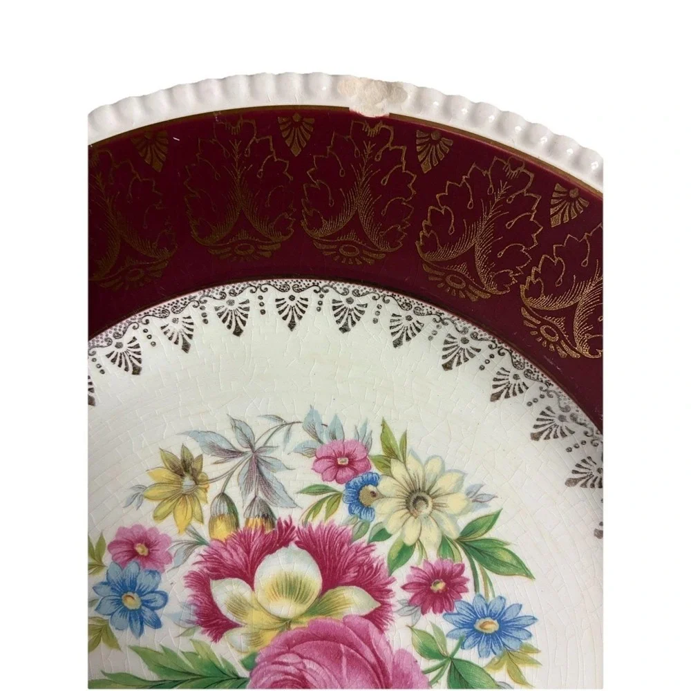 Simpsons Potters Solian Ware Dinner Plates Maroon 777 (4)‎  *crazing, chip